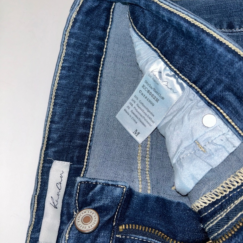 KanCan distressed raw hem‎ medium wash rear split jean mini skirt size Medium - Picture 3 of 13